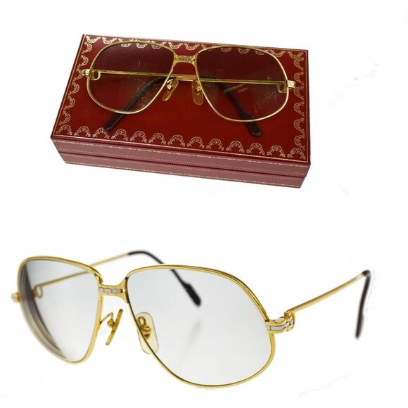 CARTIER Logo Trinity Reading Glasses Eye Wear Metal Plastic Gold France - Picture 1 of 14